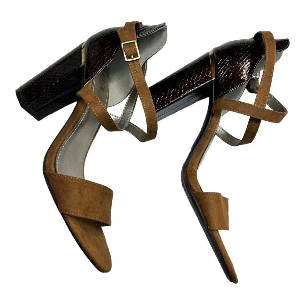 Ana high heels shoes size 7.5 M- brown fabric upper pre owned a new approach.